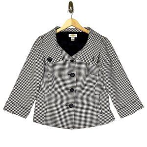 Talbots Black White Houndstooth 3/4 Sleeves Vintage Shawl Collar Jacket Size 6